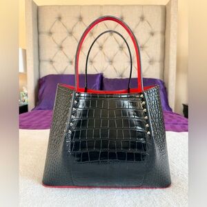 Christian Louboutin Black and Red Studded Small Cabarock Tote *Rare!! Brand New